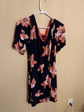 Floral Navy and Coral Women's Dress